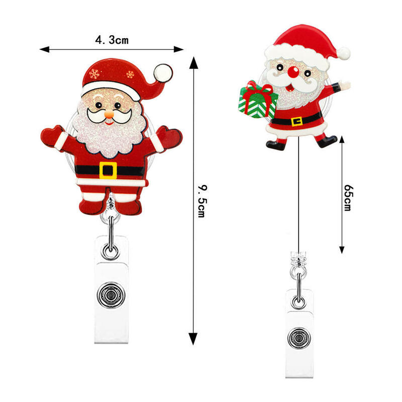 2023 New 5 Styles Christmas Style Glitter Santa Retractable Badge Reel Clip Elastic ID Badge Holder Nurse Badge ID Card Holder