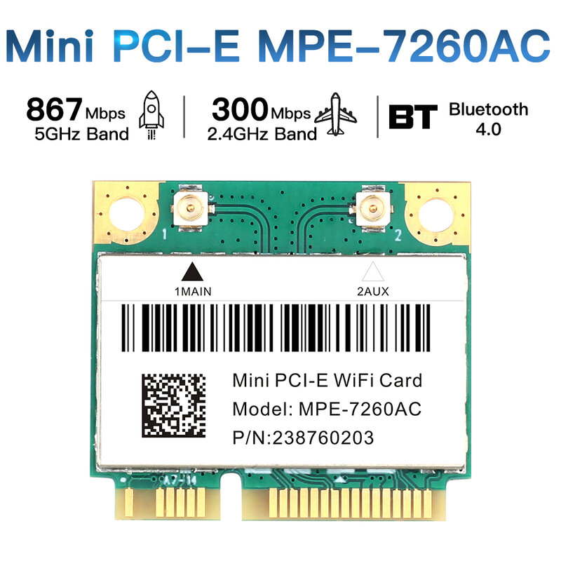 لاسلكي متعدد الموجات واي فاي بطاقة إنتل 7260 7260HMW 1200 متر لبلوتوث 4.0 نصف Mini PCI-E 802.11AC 2.4G/5Ghz واي فاي محول Win10