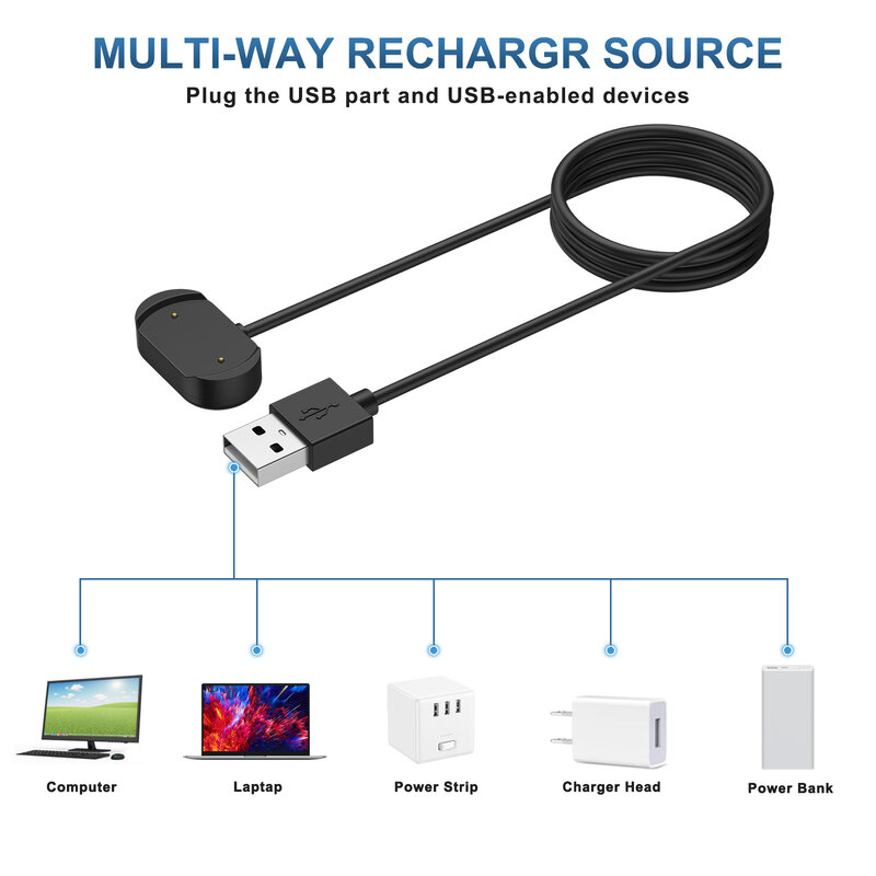 Chargeur USB pour Huami Amazfit GTR 3/GTR 4/GTR 3 Pro, câble de charge rapide pour Huami Amazfit GTS 3/GTS 4/T-rex 2 S6