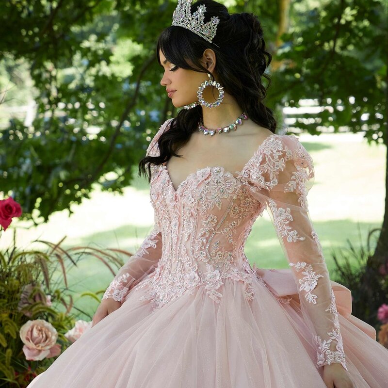 Detachable Puff Sleeve Quinceanrra Prom Dresses Exquisite Appliques Princess Long Sparkly Sequins Beads Sweet 16 Dress Vestidos