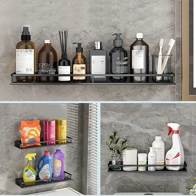 Estante de almacenamiento de aluminio para baño, estante montado en la pared para cosméticos, adecuado para almacenamiento de artículos de baño