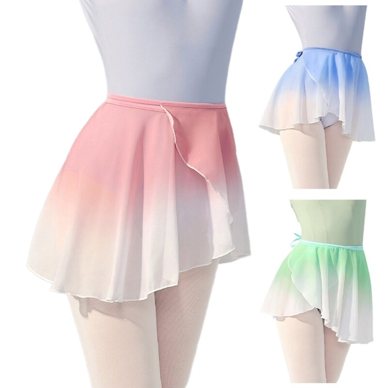 Женская шифоновая балетная юбка с изменяющимся цветом, регулируемая талия и завязка на талии, танцевальная гимнастическая с