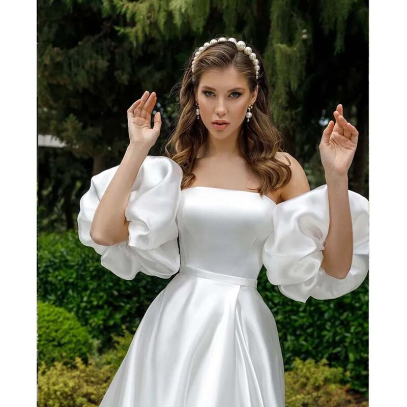 Mariage-vestido de novia de satén con abertura alta, con mangas desmontables traje Sexy, corte en A, sin tirantes, costura de tren, 2024
