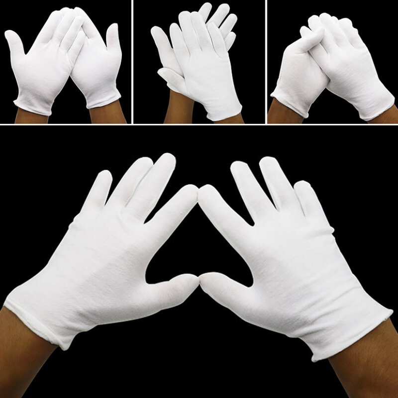 1 paio di guanti da lavoro in cotone bianco per uomo donna guanti per mani asciutte guanti traspiranti leggeri per ispezione di gioielli da cerimonia Unisex
