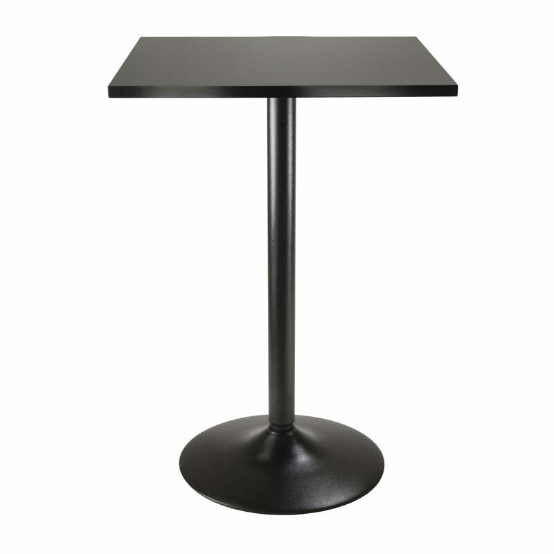 Table à manger carrée avec base en métal, finition noire, table de bar, bistrot, pub, cuisine