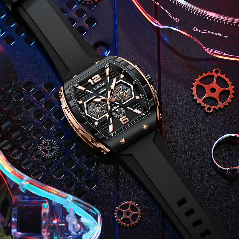 LIGE 탑 브랜드 남성용 클래식 로마 체중계 다이얼 럭셔리 손목 시계, 오리지널 쿼츠 방수 야광 남성 시계
