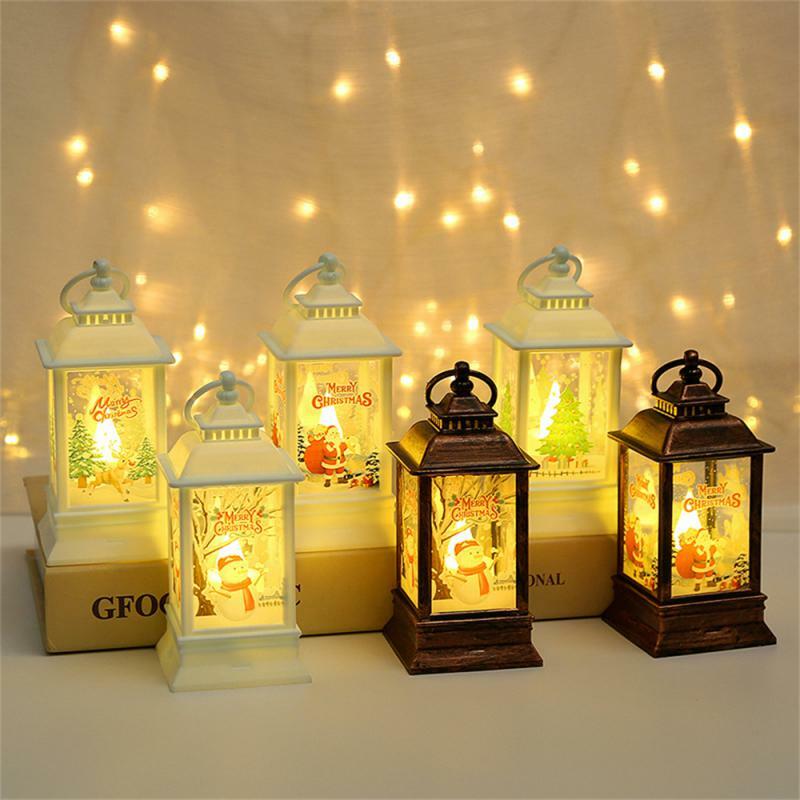 Lampe LED Carrée Rétro, Veilleuse Père Noël, Lumières du Vent, Ornements d'Arbre de Noël, Décoration de la Maison, Cadeau