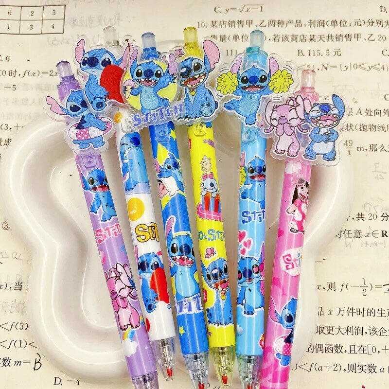 Disney 12-48pcs gel pens cartoon stitch 0.5mm black stationery cute student signature pen writing tools children's birthday gift