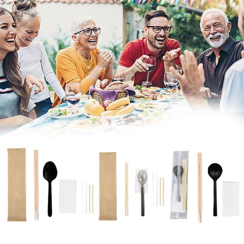 Disposable Kraft Paper Chopsticks Four Piece Set Four in One Light Food Fork Spoon Activity Combination Set