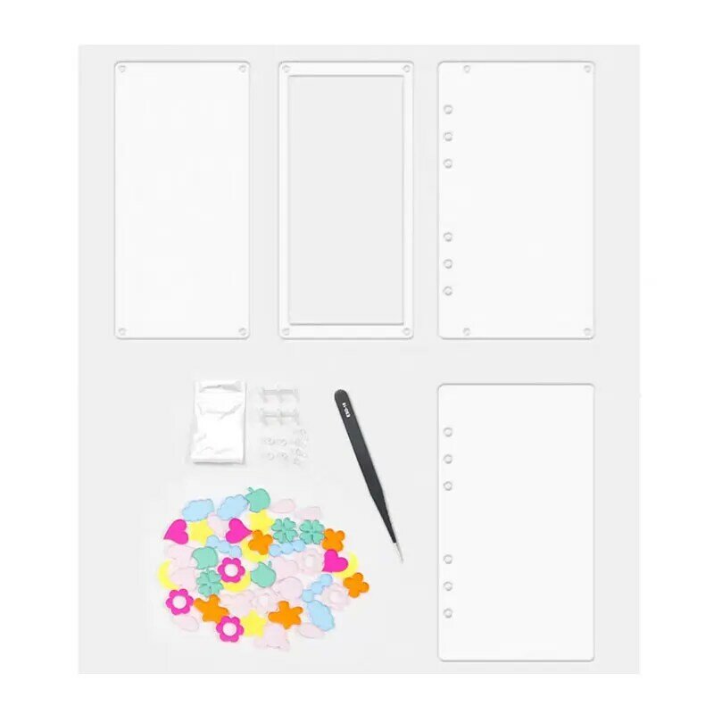 A5/A6/A7 Acrylic Transparent Color Cover Binder Flowing Flower/Heart  Loose Leaf Book School Office Transparent Binder Notebook