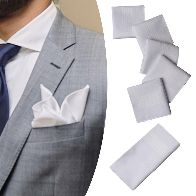 6Pcs White Mens Handkerchief Hankies Hanky Combed Gift Soft Pocket Square for Father Gentlemen Party Wedding Everyday Use