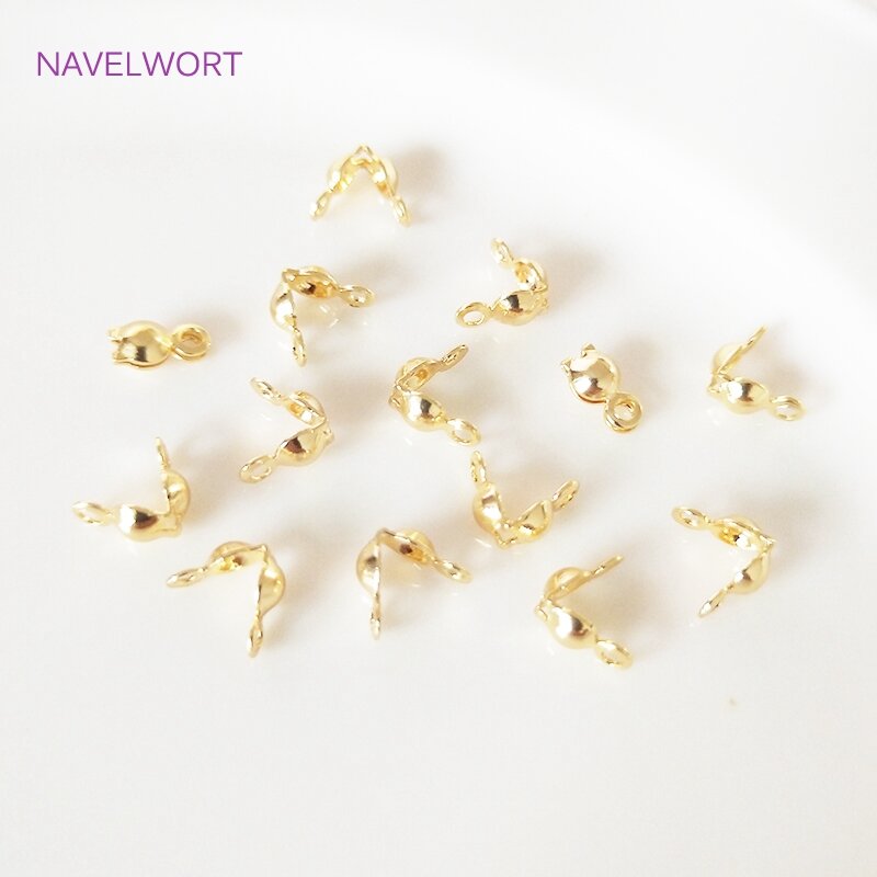 Wholesale Clamshell Bead Tips Knot Covers, 14k/18k Real Gold Plated Thread Clip Buckles Accessories For Jewelry Making