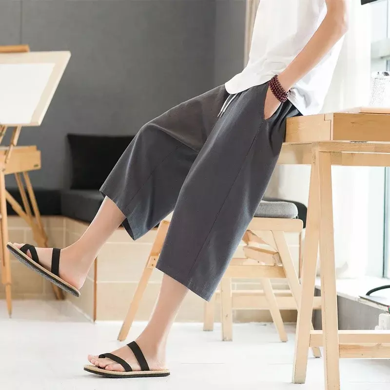 Herren vielseitige Baumwolle Leinen lose Leinen Sommer lose und bequeme lange Hosen koreanische Trend Capris Straight Leg Hosen