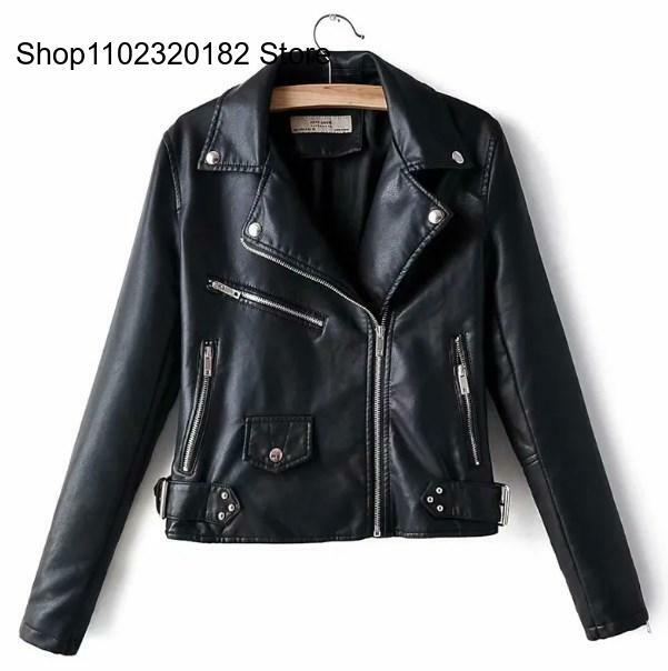 Autumn and Spring Color Casual Pure Pu Jackets and Coat Women