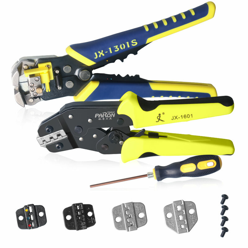 ラチェット圧着工具セットと8インチワイヤーストリッパー-クイック交換顎収縮、非絶縁、絶縁フェルール