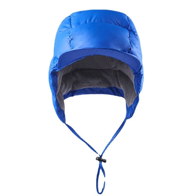 Nova quente para baixo chapéu com as aletas da orelha ao ar livre esporte boné à prova de vento confortável anticongelante ajustável corda borda para esqui escalada