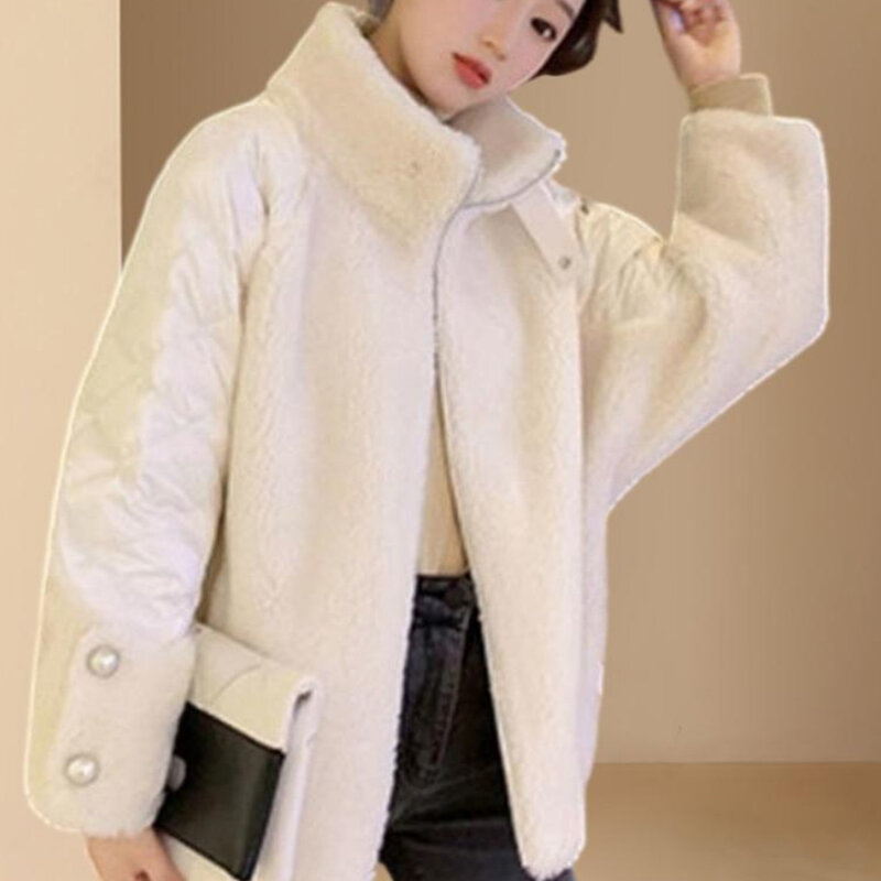 Женская зимняя куртка, новинка, Корейская Короткая свободная парка с воротником-стойкой, модная теплая верхняя одежда, большие размеры, хлопковое пальто из овечьей шерсти для женщин