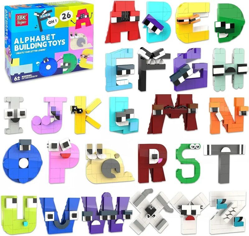 943PCS 26 Style English Alphabet Building Blocks Set Education Letters Lore (A-Z) mattoni giocattoli per bambini natale, regali di compleanno