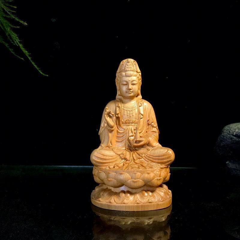 Miniatur Cliff Cypress ukiran kayu botol statis duduk Guanyin Bodhisattva Dekorasi rumah kantor aksesoris hadiah