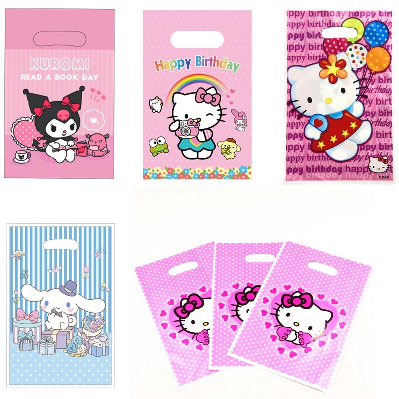 Sacs cadeaux Hello Kitty pour décoration de fête d'anniversaire, sac à bonbons Kawaii Kuromii Cinnamorolll, faveurs pour enfants, fournitures de fête préChristophe