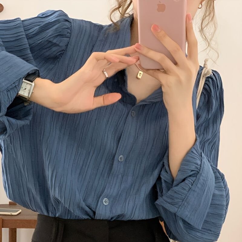 Женская винтажная рубашка QWEEK Elegnat с длинным рукавом, женские корейские офисные блузки, Женская Повседневная Базовая рубашка в стиле старой деньги, в эстетическом стиле на весну