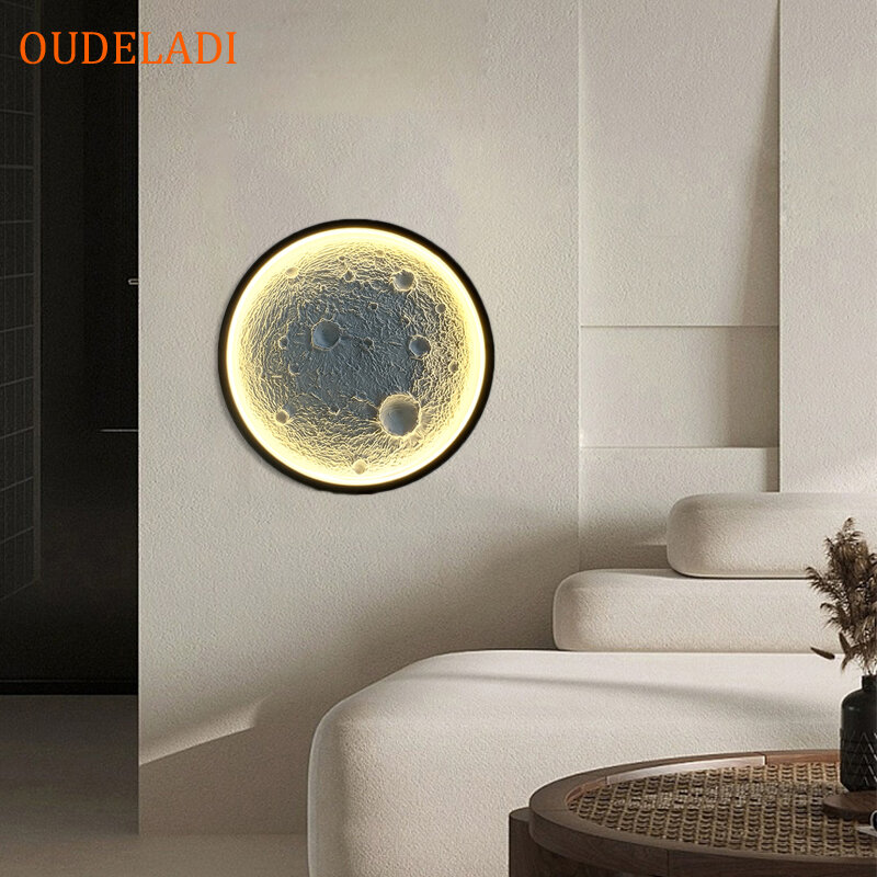 Kreatywny księżyc lampy ścienne z cieniem oświetlenie wewnętrzne LED wystrój jadalni salon sypialnia okrągłe kinkiety ścienne z żywicy