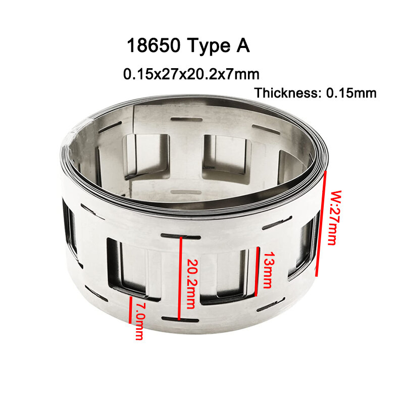 Tira de batería de cobre T2 de litio de acero niquelado, 1M, 0,15x27mm, 2P, baterías de iones de litio usadas para soldadura de paquete de batería 18650/21700