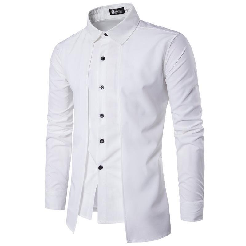 Camisa de botão de manga comprida masculina, lapela slim fit, roupa de escritório casual, moda