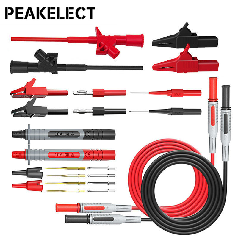 Peakelect-multímetro con enchufe Banana P1600C, juego de cables de prueba enchufables para automoción, pinzas de cocodrilo, gancho de prueba IC, 7 en 1, 4mm