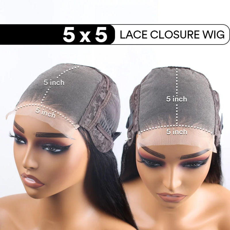 Glueless Straight Closure Cabelo humano para mulheres, peruca dianteira do laço, fechamento 4x4, fechamento 5x5, 30 ", pronto para vestir