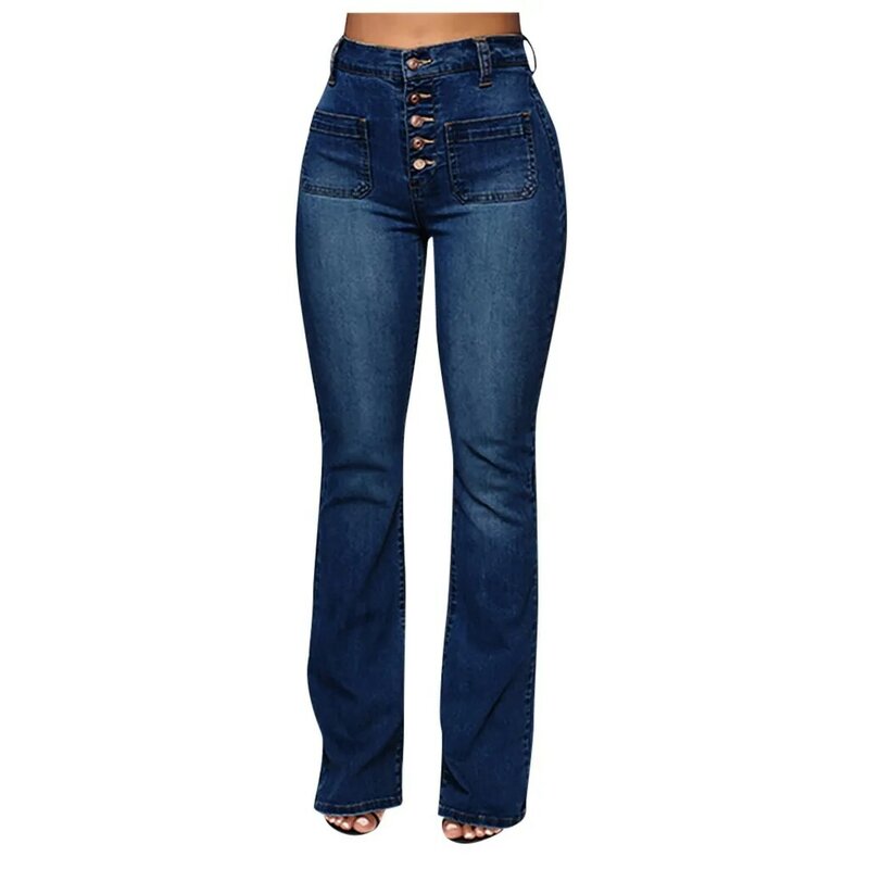 Celana panjang Jeans kaki lebar wanita, celana panjang Denim kurus pinggang tinggi elastis 2024 ukuran besar kasual musim semi untuk perempuan