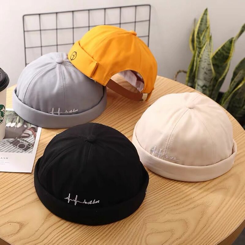 Letter Printing Cotton Docker Cap Trendy Solid Color Wear All Seasons Beanie Hats Street Style Brimless Hip Hop Hats Unisex