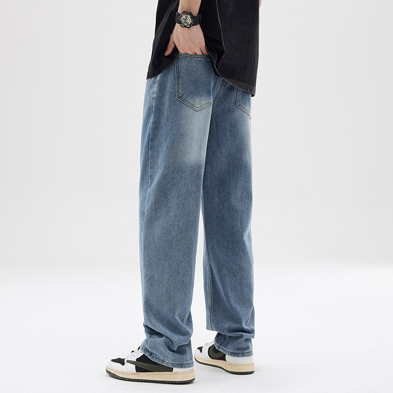 New 2024 Men's Loose Straight  Pants Korean Gradient Fashion Versatile Wide Leg Trousers Street Wear