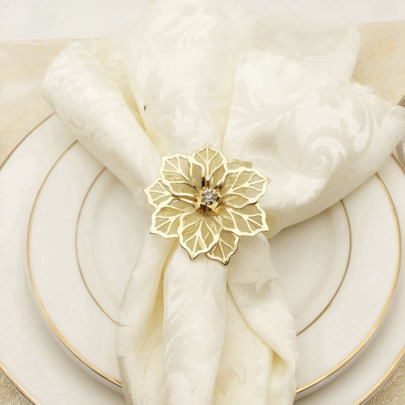 Servilleteros de Metal dorado con diseño de flores, soporte de anillo con hebilla para Hotel, boda, fiesta, mesa de cena occidental, 30 piezas