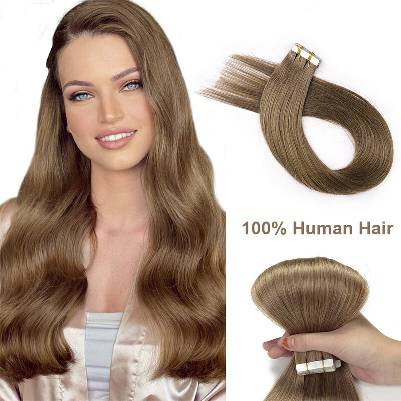 Tape in Hair Extensions Human Hair Seamless Invisible Tape in Extensions Chestnut Brown #6 20pcs 50g Free Shipping For Full Head