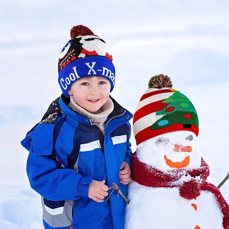 Gorro navideño de punto para niños y adultos, gorro de Papá Noel con Led, regalo de fiesta de Navidad, 2023, 2024