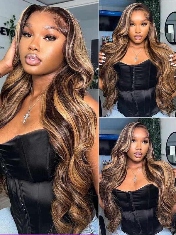 Highlight Wig Human Hair Brazilian Brown Colored 13x4 HD Lace Front Human Hair Wigs For Women Ombre Body Wave Lace Frontal Wig