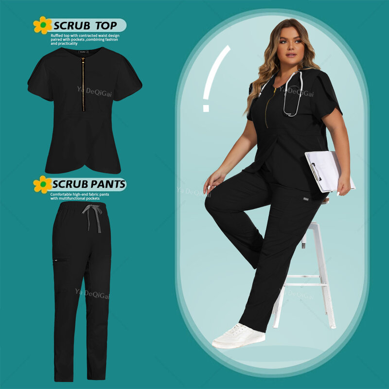 Scrub Uniform top Set Healthcare outfit donna che lavora con scollo a v tailleur pantalone moda donna salone di bellezza clinica medica abbigliamento da lavoro