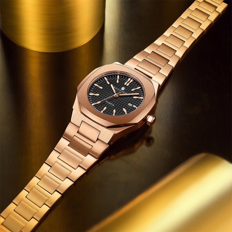 SAPPHERO Luksusowy zegarek męski 100M wodoodporna stal nierdzewna zegarek kwarcowy z datownikiem Casual Business zegarek w stylu zegarka dla mężczyzn