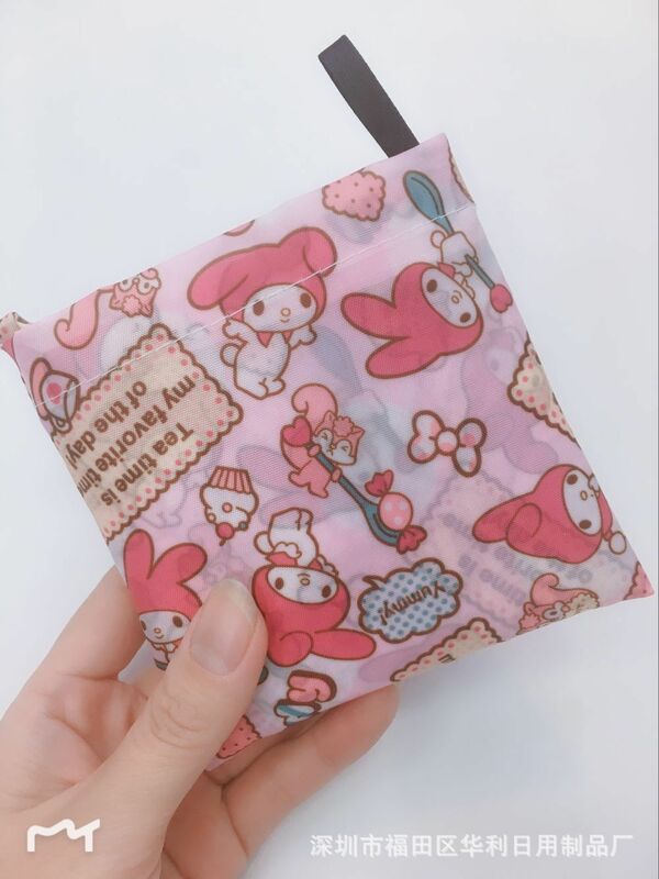 Tas Belanja Lipat Kecil Sanrio Anime Hello Kitty Kuromi Melody Cinnamoroll Poliester Eco Bag Kartun Tas Bahu Tas Tangan