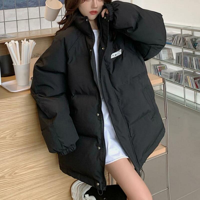 Mantel parka bordir wanita, pakaian murid wanita desain dua sisi, jaket hangat tebal longgar Mode Korea musim dingin