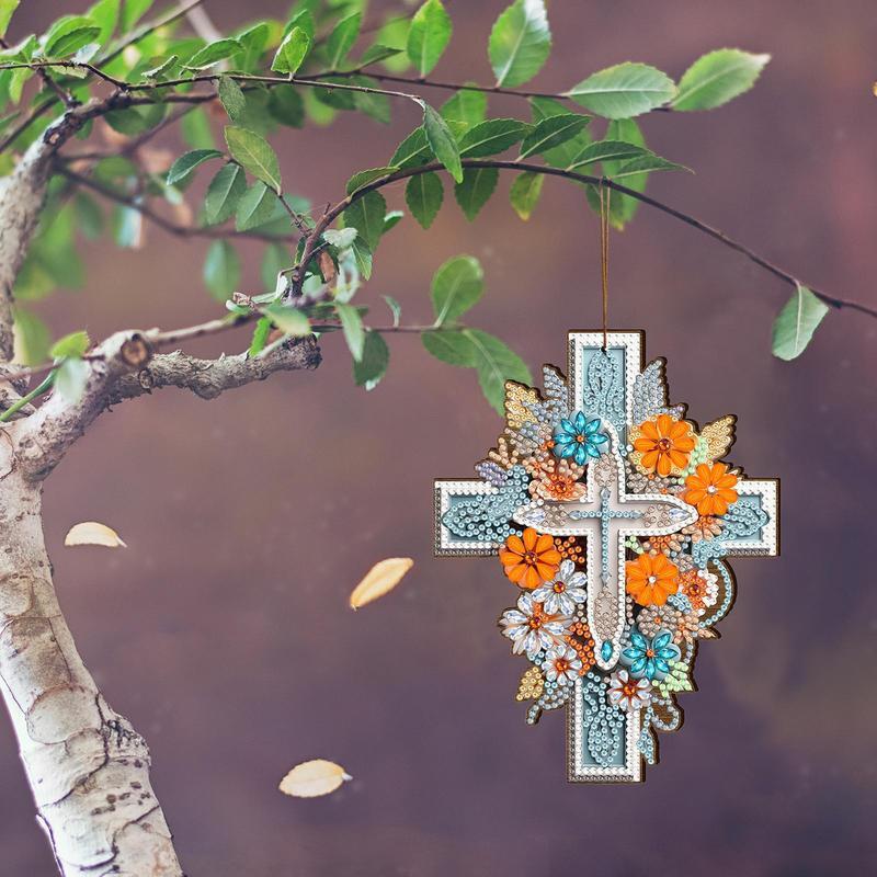 Zestaw z krzyżem obraz ze strasu wisiorek w kształcie krzyża ozdoba do malowania klejnotami DIYHang Gem perełka Ornament DIY mozaika akrylowa krzyżyk