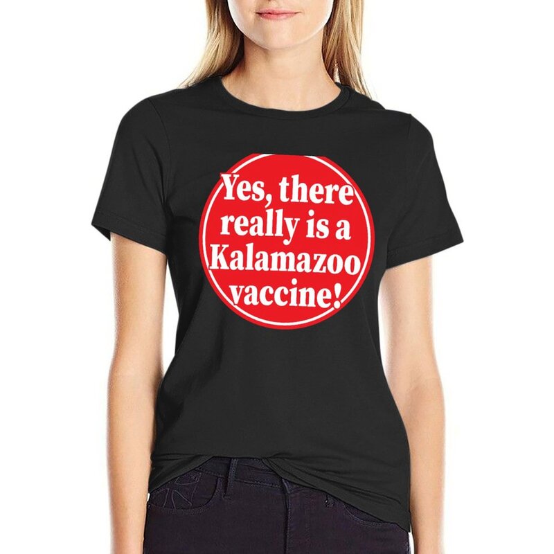 Kalamazoo graças à vacina, sim, há uma camiseta gráfica feminina roubou, tops plus size, blusas de verão, roupas fofas, 2024