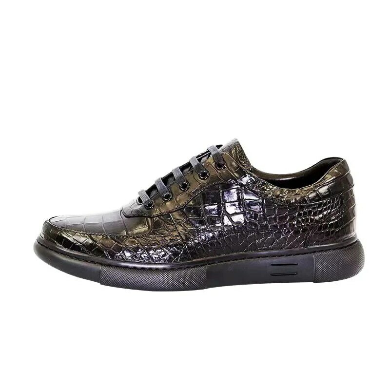 2023 new arrival Fashion Crocodile Skin causal shoes men,male Genuine leather Black Sneakers pdd173