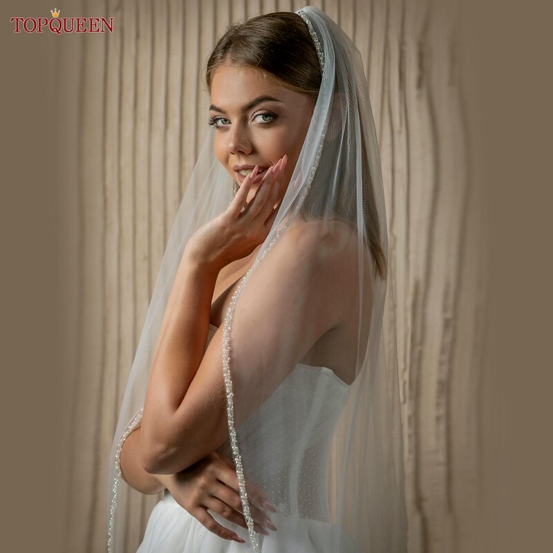 Topqueen V128 Bridal Veils Wedding Crystal Kralen Bruiloft Sluier Met Kristallen Edge Delicate Bruiloft Sluiers Voor Bruid Lange Stijl