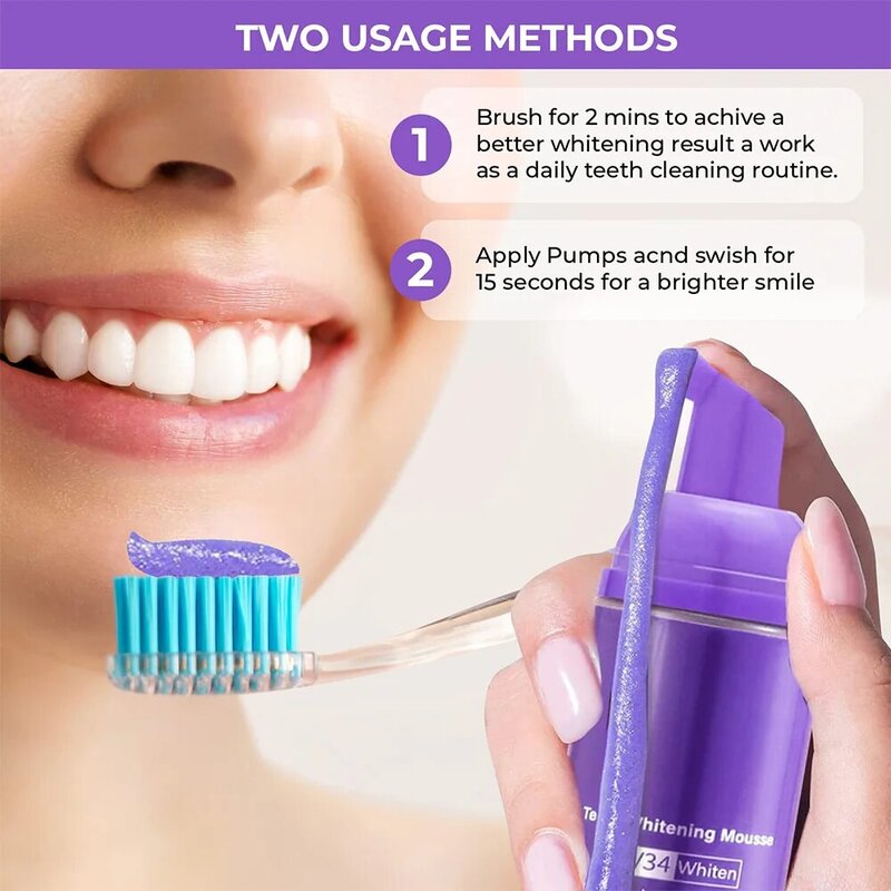 Зубная паста 3or50 мл, мусс V34 для чистки зубов, отбеливающая зубная паста, желтая зубная паста для удаления, быстрая гигиена полости рта 2023