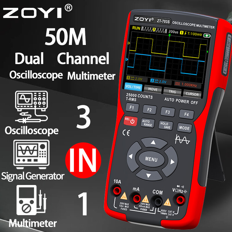 멀티 기기 듀얼 채널 오실로스코프 ZT-703S, 다기능 멀티미터 신호 발생기, 3 인 1 고정밀