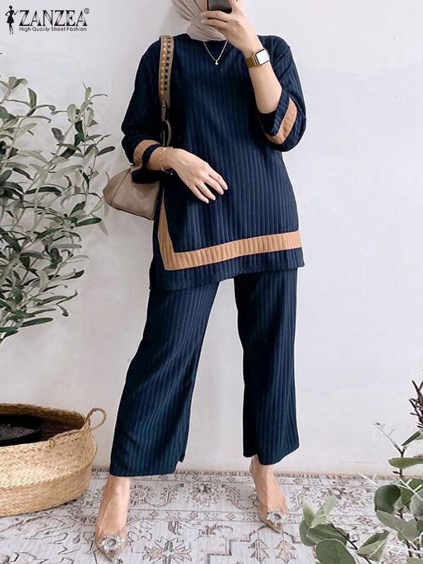 ZANZEA-Conjunto de pantalones de verano para mujer, blusa informal holgada de manga 3/4, pantalón de pierna ancha musulmán, 2 piezas