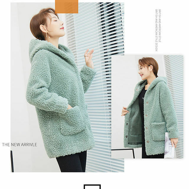 Mantel bulu asli wanita, jaket wol kerah lipat tebal, pakaian luar hangat longgar gaya jalanan G780 musim gugur