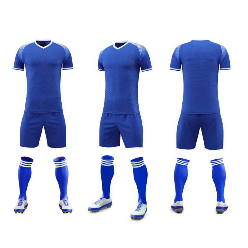 23-24 Sommer Marke Fußball tragen blau rot weiß Trikot benutzer definierte kurz ärmel ige T-Shirt Shorts Set benutzer definierte Trikot Modell 2201